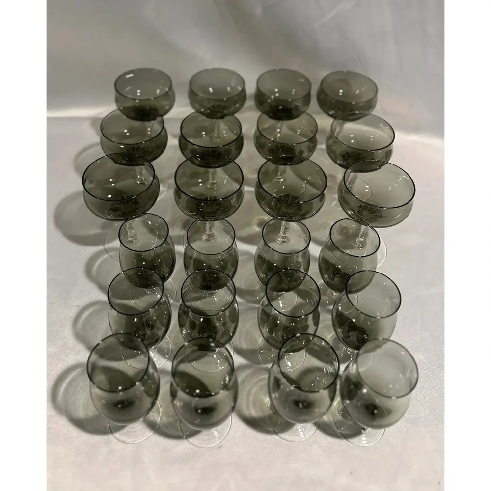 Sasaki Crystal Smoke Coronation Bar Glass Set of 24, Champagne Dessert Cordial